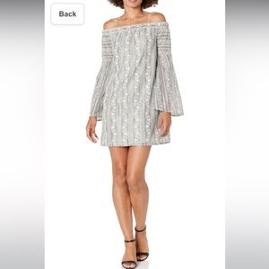 NWT BCBGeneration OFF SHOULDER LACE DRESS - Blue/Grey - Size L